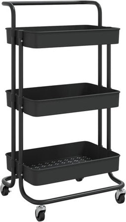 vidaXL - Keukentrolley - 3-laags - 42x35x85 - cm - ijzer - en - ABS - zwart