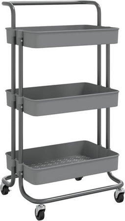 vidaXL - Keukentrolley - 3-laags - 42x35x85 - cm - ijzer - en - ABS - grijs