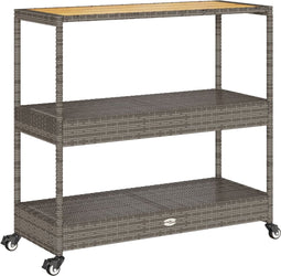 vidaXL - Keukentrolley - 3-laags - poly - rattan - en - massief - acaciahout - grijs