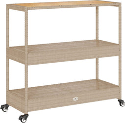 vidaXL - Keukentrolley - 3-laags - poly - rattan - en - massief - acaciahout - beige