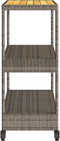 vidaXL - Keukentrolley - 3-laags - poly - rattan - en - massief - acaciahout - grijs