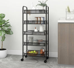 vidaXL - Keukentrolley - 5-laags - 46x26x105 - cm - ijzer - zwart