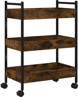 vidaXL - Keukentrolley - 50x30x70 - cm - bewerkt - hout - gerookt - eikenkleurig