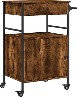 vidaXL - Keukentrolley - 56x43x89,5 - cm - bewerkt - hout - gerookt - eikenkleurig