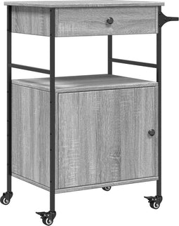 vidaXL - Keukentrolley - 56x43x89,5 - cm - bewerkt - hout - grijs - sonoma - eiken