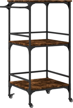 vidaXL - Keukentrolley - 60,5x50x105 - cm - bewerkt - hout - gerookt - eikenkleurig