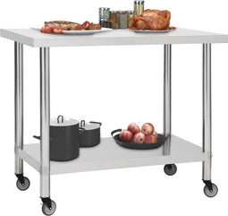 vidaXL - Keukenwerktafel - met - wielen - 100x30x85 - cm - roestvrij - staal