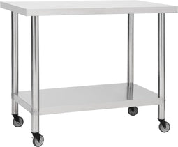 vidaXL - Keukenwerktafel - met - wielen - 100x60x85 - cm - roestvrij - staal