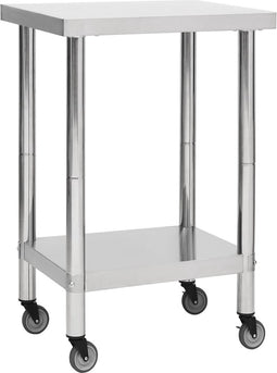 vidaXL - Keukenwerktafel - met - wielen - 60x60x85 - cm - roestvrij - staal