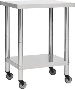 vidaXL - Keukenwerktafel - met - wielen - 80x30x85 - cm - roestvrij - staal