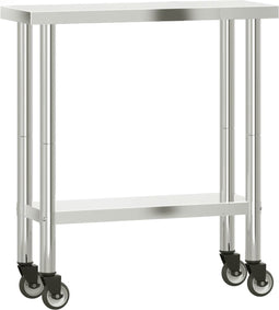 vidaXL - Keukenwerktafel - met - wielen - 82,5x30x85 - cm - roestvrij - staal