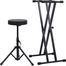 vidaXL - Keyboardstandaard - en - -kruk - dubbel - versterkt - zwart
