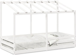 vidaXL - Kinderbed - met - bedhuis - 100x200 - cm - massief - grenenhout - wit