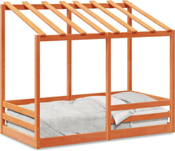 vidaXL - Kinderbed - met - bedhuis - 70x140 - cm - massief - grenenhout - wasbruin
