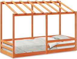 vidaXL - Kinderbed - met - bedhuis - 90x190 - cm - massief - grenenhout - wasbruin