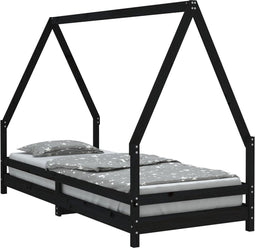 vidaXL - Kinderbedframe - 90x200 - cm - massief - grenenhout - zwart