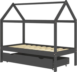 vidaXL - Kinderbedframe - met - lade - grenenhout - donkergrijs - 80x160 - cm