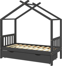 vidaXL - Kinderbedframe - met - lade - grenenhout - donkergrijs - 80x160 - cm