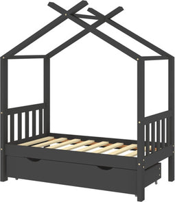 vidaXL - Kinderbedframe - met - lade - grenenhout - donkergrijs - 70x140 - cm