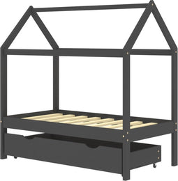 vidaXL - Kinderbedframe - met - lade - grenenhout - donkergrijs - 70x140 - cm