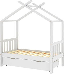 vidaXL - Kinderbedframe - met - lade - massief - grenenhout - 70x140 - cm - wit