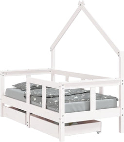 vidaXL - Kinderbedframe - met - lades - 70x140 - cm - massief - grenenhout - wit