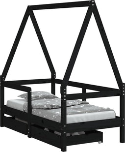 vidaXL - Kinderbedframe - met - lades - 70x140 - cm - massief - grenenhout - zwart