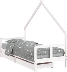 vidaXL - Kinderbedframe - met - lades - 80x200 - cm - massief - grenenhout - wit