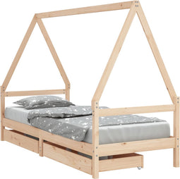 vidaXL - Kinderbedframe - met - lades - 90x190 - cm - massief - grenenhout
