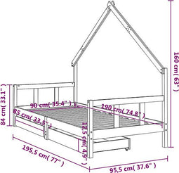vidaXL - Kinderbedframe - met - lades - 90x190 - cm - massief - grenenhout - zwart