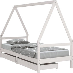 vidaXL - Kinderbedframe - met - lades - 90x200 - cm - massief - grenenhout - wit