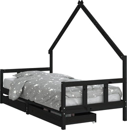 vidaXL - Kinderbedframe - met - lades - 90x200 - cm - massief - grenenhout - zwart