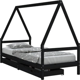 vidaXL - Kinderbedframe - met - lades - 90x200 - cm - massief - grenenhout - zwart