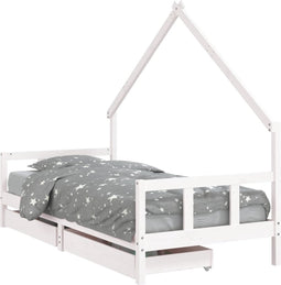 vidaXL - Kinderbedframe - met - lades - 90x200 - cm - massief - grenenhout - wit