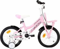 vidaXL - Kinderfiets - met - voordrager - 14 - inch - wit - en - roze