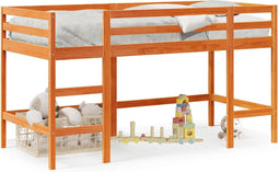 vidaXL - Kinderhoogslaper - met - ladder - 80x200 - cm - massief - grenenhout - bruin