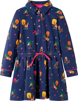 vidaXL-Kinderjurk-lange-mouwen-en-trekkoord-dierenprint-116-marineblauw