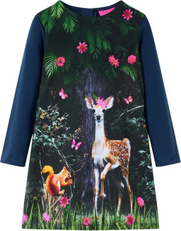 vidaXL-Kinderjurk-met-lange-mouwen-hertenprint-92-marineblauw