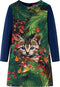 vidaXL-Kinderjurk-met-lange-mouwen-kattenprint-104-marineblauw