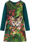 vidaXL-Kinderjurk-met-lange-mouwen-kattenprint-140-donkergroen