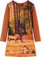 vidaXL-Kinderjurk-met-lange-mouwen-paardenprint-128-cognackleurig