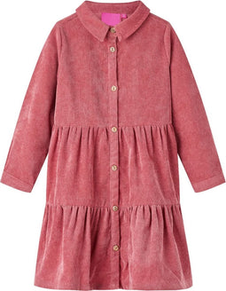 vidaXL-Kinderjurk-met-lange-mouwen-ribfluweel-140-oudroze