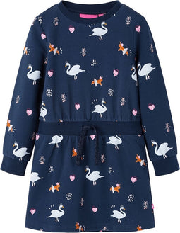 vidaXL-Kinderjurk-met-lange-mouwen-zwanenprint-116-marineblauw