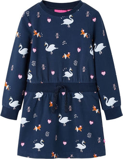 vidaXL-Kinderjurk-met-lange-mouwen-zwanenprint-92-marineblauw