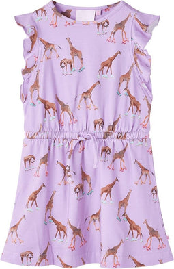 vidaXL-Kinderjurk-met-mouwen-met-ruches-en-trekkoord-girafprint-92-lila