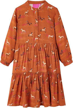 vidaXL-Kinderjurk-met-paardenprint-104-cognackleurig