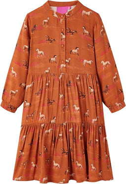 vidaXL-Kinderjurk-met-paardenprint-128-cognackleurig