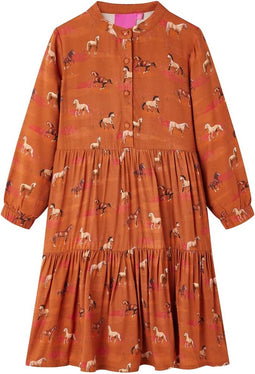 vidaXL-Kinderjurk-met-paardenprint-92-cognackleurig