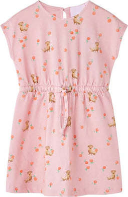 vidaXL-Kinderjurk-met-trekkoord-puppy's-en-fruitprint-104-lichtoranje