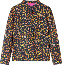 vidaXL-Kinderoverhemd-met-bandkraag-bloemenprint-128-marineblauw